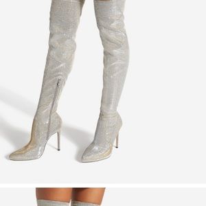 NEW Silver Thigh High Boots Size 12